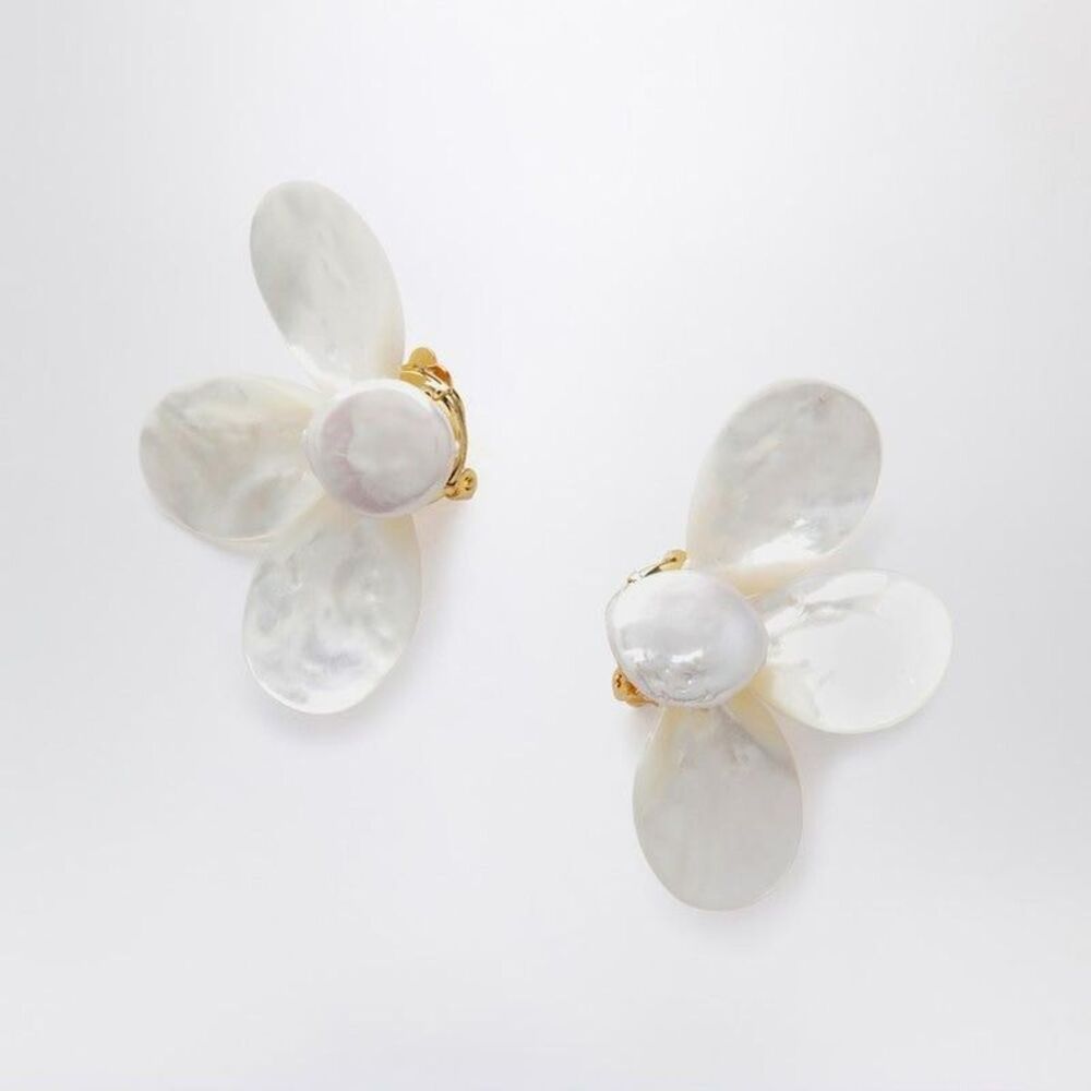 ELIOU Mother-of-Pearl Floral Statement Clip Earrings Women WHITE